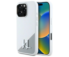 Karl Lagerfeld Silikoninis šešėlinis metalinis pradinis MagSafe Apple iPhone 16 Pro dėklas - Baltas