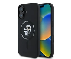 Apple iPhone 16 Plus Karl Lagerfeld Silicone Karl&Choupette Ring MagSafe (KLHMP16MSCMKCRHK) dėklas telefonui juodos spalvos