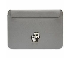 Karl Lagerfeld Dėklas kompiuteriui KLCS14SAKCPMG 14″ sidabro spalvos Saffiano Karl&Choupette