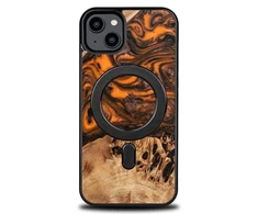 Wood and resin Apple iPhone 15 Plus MagSafe Bewood Unique Oranžinis - dėklas telefonui oranžinės ir juodos spalvps
