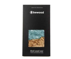 Medinis ir dervos dėklas skirtas iPhone 15 Plus Bewood Unique Uranus - mėlyna ir balta