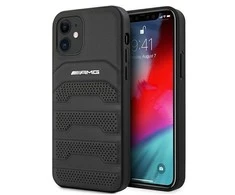 Mercedes Benz Apple iPhone 12 Mini Mercedes AMG dėklas odinis Debossed Lines (AMHCP12SGSEBK) juodos spalvos