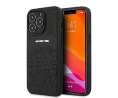 Mercedes AMG AMHCP13LOSDBK Apple iPhone 13 Pro / 13 6.1″ juodos spalvos kietas dėklas with Leather Curved Lines