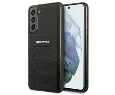 Dėklas Mercedes AMG AMHCS21FESGSEBK S21 FE G990 juoda/juodas hardcase Leather Debossed Lines