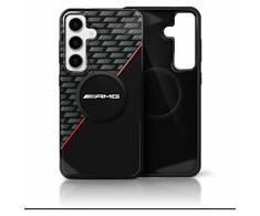 Mercedes AMG Double Layer Rhombs MagSafe Samsung Galaxy S25 dėklas telefonui juodos ir raudonos spalvos