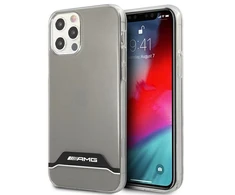 Mercedes Benz Apple iPhone 12 / 12 Pro Mercedes AMG dėklas Electroplate Juodas&amp;Baltas (AMHCP12MTCBW) skaidrus