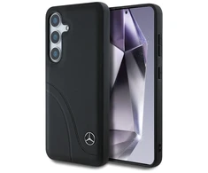 Mercedes Leather Curved Stitches Dėklas Samsung Galaxy S25 juodos spalvos