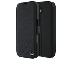 Mercedes MEBKP16S23RBGVK Apple iPhone 16 6.1″ juodos spalvos bookdėklas Leather Wood Imitation