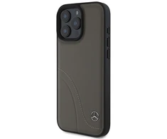 Mercedes MB Curved Stitches Leather Apple iPhone 16 Pro Max Case – dėklas telefonui rudos spalvos