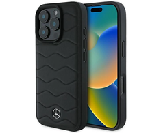 Mercedes MB Waves Leather Apple iPhone 16 Pro Case - dėklas telefonui juodos spalvos