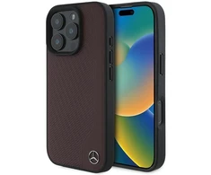 Mercedes MB Wood Imitation Leather MagSafe Apple iPhone 16 Pro Case - dėklas telefonui raudonos spalvos