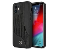 Mercedes Benz Apple iPhone 12 Mini Mercedes dėklas odinis Perforated Area (MEHCP12SCDOBK) juodos spalvos