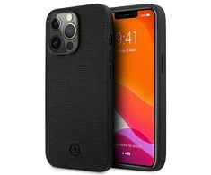 Mercedes Benz Apple iPhone 13 Pro Mercedes dėklas odinis Meshed Metal Logo (MEHCP13LMBLBK) juodos spalvos