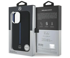 Mercedes MEHMP16S23SUMBK Apple iPhone 16 6.1″ juodos spalvos kietas dėklas Silicone Mėlyna Stripe MagSafe