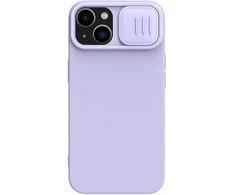 Dėklas Nillkin CamShield Silky Silicone Apple iPhone 15 Plus šviesiai violetinis
