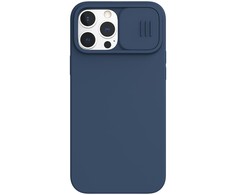 Nillkin Camshield šilkinis silikoninis dėklas su fotoaparato dangteliu, skirtas iPhone 13 Pro Max Mėlyna