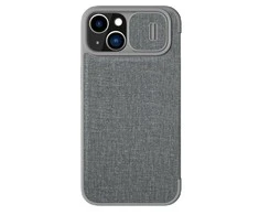 Nillkin Qin Cloth Pro Apple iPhone 14 Plus Camera atverčiamas dėklas telefonui pilkos spalvos