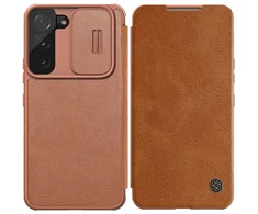 Nillkin Qin Leather Pro Samsung Galaxy S22+ (S22 Plus) Camera Protector Holster Cover Flip dėklas telefonui rudos spalvos