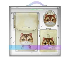 Nimmy Rinkinys 3in1 dėklas telefonui + krepšys + daiktų ieškikliui dėklas telefonui haki spalvos Big Eyed Pet 2.0 Cat