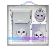 Nimmy Rinkinys 3in1 dėklas telefonui + krepšys + daiktų ieškikliui violetinės spalvos Big Eyed Pet 2.0 Rabbit