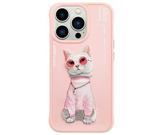 Nimmy Apple iPhone 15 Pro 6.1" dėklas telefonui rožinės spalvos Glasses Cool Cat