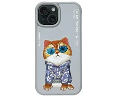 Nimmy Apple iPhone 15 6.1" dėklas telefonui pilkos spalvos Glasses Cool Cat