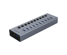 „Orico BT2U3-10AB“ šakotuvas, 10x USB-A 3.0, su jungikliais – pilkos spalvos
