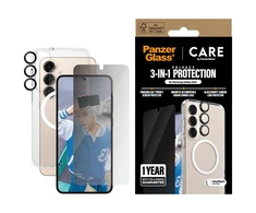 „Panzer Glass CARE“, „PanzerGlass Flagship 3in1“ dėklas + privatumo stiklas + objektyvas „Samsung Galaxy S25 Plus“