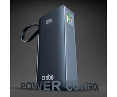 Išorinė baterija SBS 10000 mAh 20W su integruotu USB-C laidu ir skaitmeniniu ekranu - tamsiai pilka