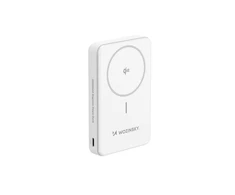 Powerbank Wozinsky WLWP-10KA0Y3WS 22.5W PD Qi2 10000 mAh, su stoveliu, 1x USB-A, 1x USB-C – baltos spalvos