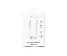 Puro 10W USB-A – USB-C Spiral kabelis 1m – baltos spalvos