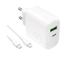 Puro „Daily Prolite“ 45 W USB-C USB-A maitinimo įkroviklis su USB-C laidu – Baltas