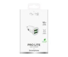 Puro Pro Lite automobilinis įkroviklis 2x USB-A 10W – baltos spalvos