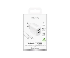 Puro PROLITE 10W 2x USB-A wall charger + USB-A – USB-C kabelis 1.2m – baltos spalvos
