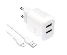 Puro PROLITE 10W 2x USB-A wall charger + USB-A – USB-C kabelis 1.2m – baltos spalvos