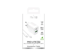 Puro PROLITE 20W USB-A / USB-C wall charger + USB-C – USB-C cable 1.2m – baltos spalvos