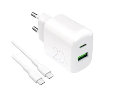 Puro PROLITE 20W USB-A / USB-C wall charger + USB-C – USB-C cable 1.2m – baltos spalvos