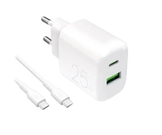 Puro PROLITE 25W USB-A / USB-C wall charger + USB-C – USB-C cable 1.2m – baltos spalvos