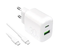 Puro PROLITE 30W USB-A / USB-C wall charger + USB-C – USB-C cable 1.2m – baltos spalvos