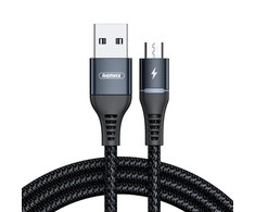 USB Micro Remax Colorful Light laidas, 2.4A, 1m (juodas)