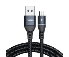 USB Micro Remax Colorful Light laidas, 2.4A, 1m (juodas)