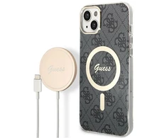 Apple iPhone 14 Plus Guess dėklas 4G Print MagSafe + Belaidis Įkroviklis (GUBPP14LH4EACSW) juodos spalvos