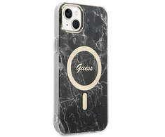 Rinkinys Guess GUBPP14SHMEACSK Case+ Charger iPhone 14 6,1" juodas/juodas kietas dėklas Marble MagSafe