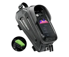 Rockbros B68 dviračio krepšys for armored frame with phone pocket and cover 1.7l – juodos spalvos