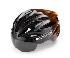 Rockbros dviratininko šalmas su Visor, Detachable UV Protective Goggles, Unisex – juodos spalvos/rudos spalvos