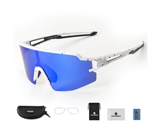 Rockbros Polarized dviratininko akiniai su UV apsauga ir Corrective Insert Mėlyna Lenses – baltos spalvos