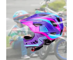 Rockbros TT-32SBPP-S Children's Bike Helmet with Detachable Chin Size S - Violetinė-Rožinė