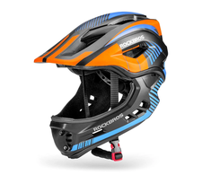 Rockbros TT-32SOBL-S children's bicycle helmet with removable chinbar, dydis S - juodas and oranžinis