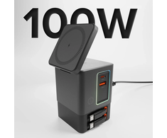 „SBS“ įkroviklis 6 viename su „MagSafe“, stovu ir USB-C laidais, 65 W – Juodas