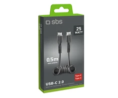 SBS TECABLETYPCCSK USB-C spiral kabelis – USB-C 0.5m – juodos spalvos